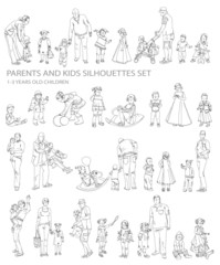 Fototapeta na wymiar Kids sketch silhouettes
