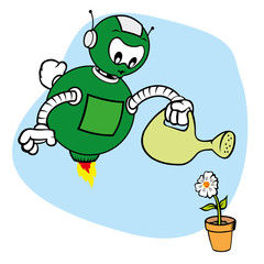Mascot robot, under general services and watering flower