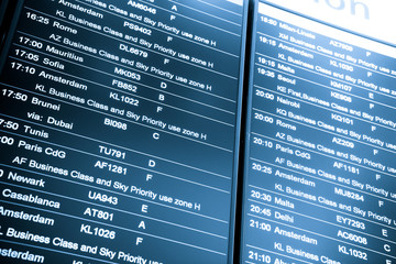 Flight arrival and departure sign board in airport