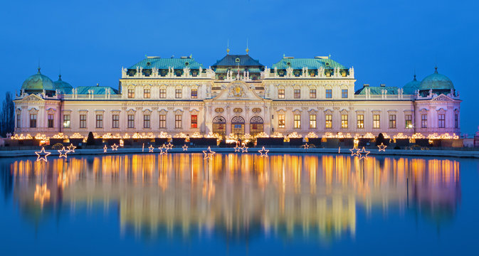 Vienna - Belvedere palace at the christmas market in dusk