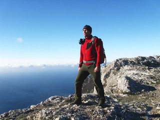 hiking in the mountains.