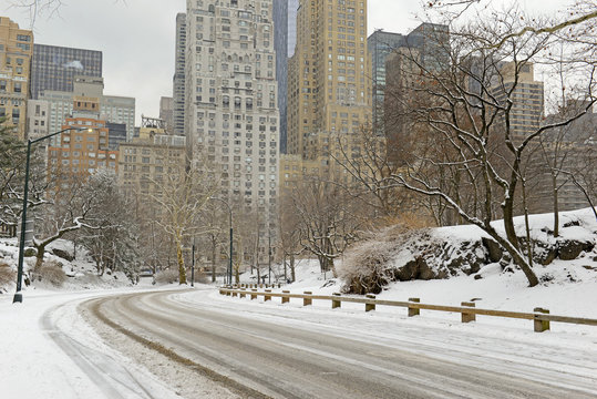 Central Park in the snow, Manhattan, New York City