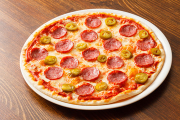 pizza on wood background