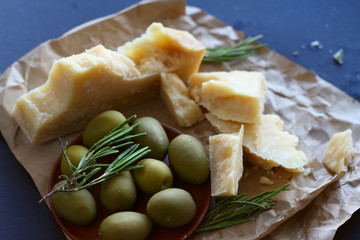 Parmesan cheese and olives