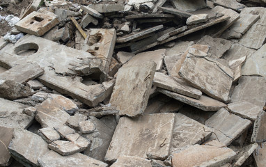 Heap of the damaged concrete blocks