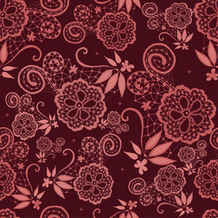 Hand-drawn flowery design with lace in Marsala tones