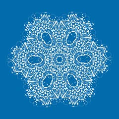 Outlined mandala on blue background. Vintage decorative element