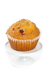 Cranberry muffins on white background. Selective focus.