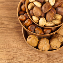 Variety of nuts. Selective focus.
