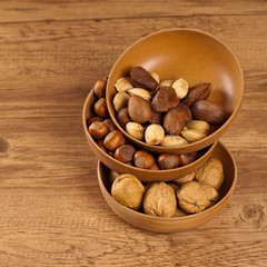 Variety of nuts. Selective focus.