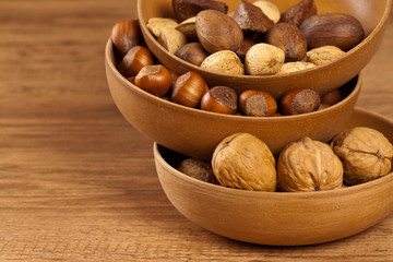 Variety of nuts. Selective focus.
