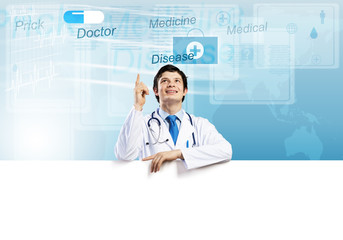 Doctor with banner