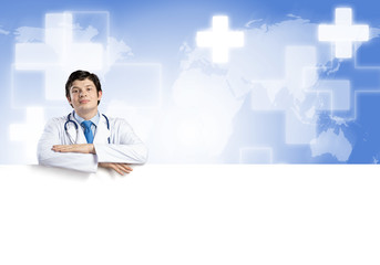 Doctor with banner