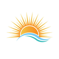 Fototapeta na wymiar Sunshine over water waves logo