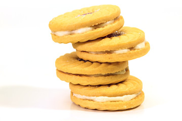 Sandwich biscuits on white background