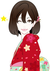 着物の女性　ウインク