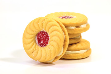 Sandwich biscuits on white background