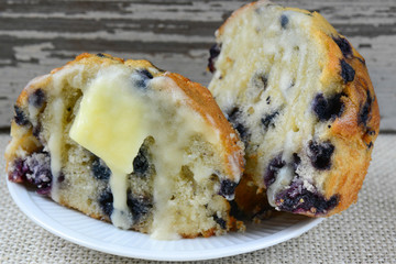Fresh Blueberry Muffin on Rustic Burlap