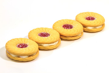 Sandwich biscuits on white background