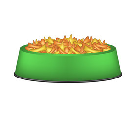 Animal food in green bowl