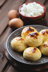 Close-up of cottage cheese pancakes and ingredients
