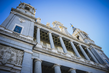 Main facade, Almudena Cathedral, located in the area of the Habs