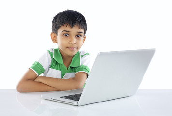 Indian School Boy with Laptop