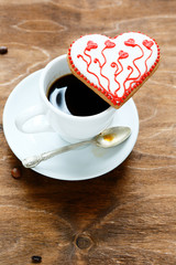 Cookie for Valentine's day with cup coffee