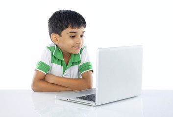 Indian School Boy with Laptop