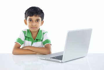 Indian School Boy with Laptop