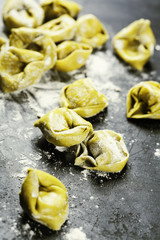 Homemade raw Italian tortellini