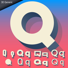 Vector alphabet of simple and generic 3d letters. Letter q