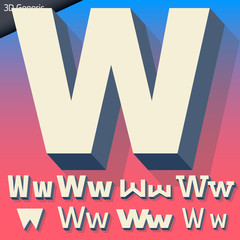 Vector alphabet of simple and generic 3d letters. Letter w
