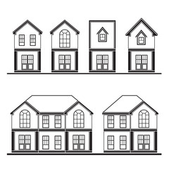 set of silhouette houses flat design vector illustration