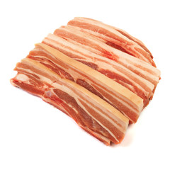 Raw red meat fat bacon isolated on white background.