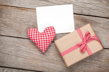 Valentines day toy heart, blank greeting card and gift box