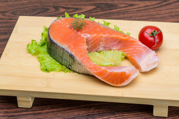 Raw salmon steak