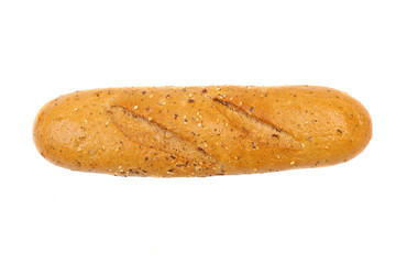 Baguette bread with various cereals isolated on a white