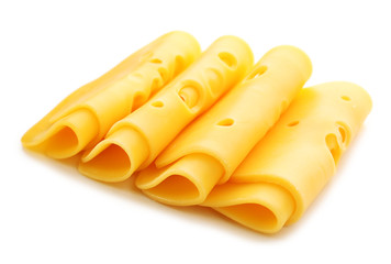 Sliced cheese isolated on white background