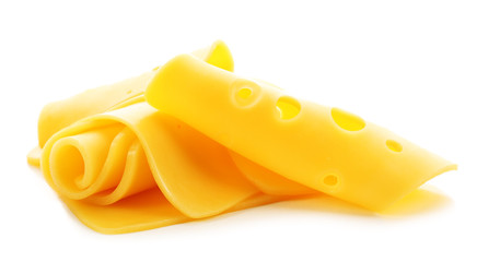 Sliced cheese isolated on white