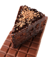 Yummy chocolate cake, isolated on white