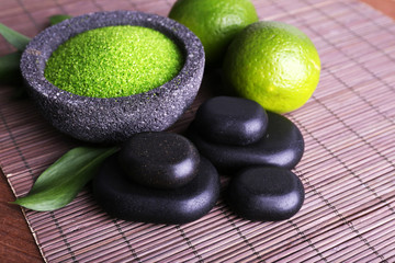 Spa still life on bamboo mat and wooden table background - Powered by Adobe