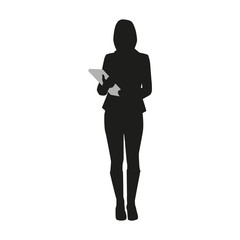 Business woman with book or documents. Vector silhouette