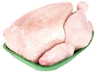 raw chicken. isolated. diagonal side view.