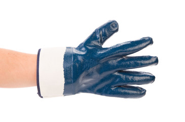 Obraz premium Blue rubber work glove.