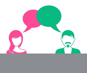 Man and woman with speech bubbles