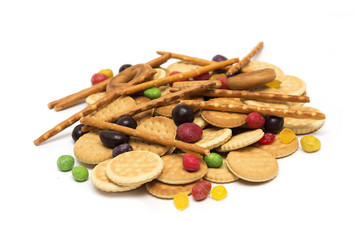 Tea time - cookies with colored sweets for tea. Dessert. Photo.