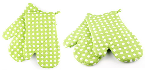 kitchen green on white dots gloves, isolated