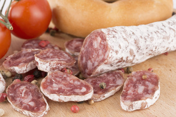 Spanish sausage bread cherry tomatoes red pepper