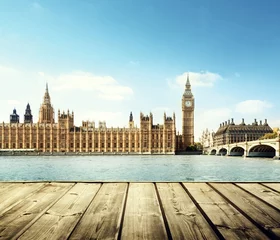 Poster Big Ben in London and wooden platform © Iakov Kalinin